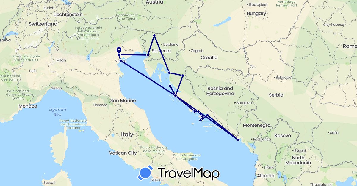 TravelMap itinerary: driving in Croatia, Italy, Montenegro, Slovenia (Europe)